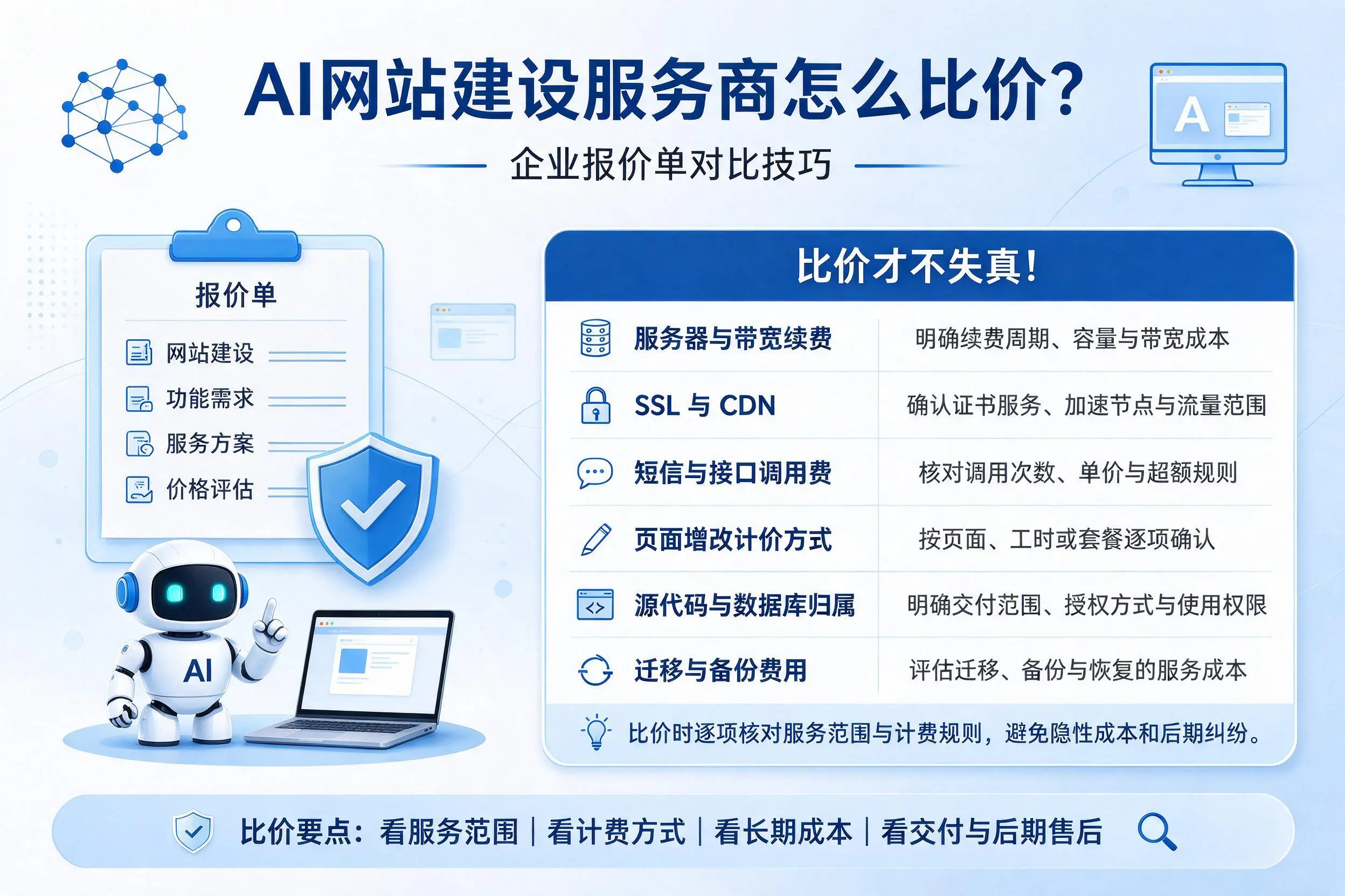 AI网站建设服务商怎么比价？渭南企业报价单对比技巧