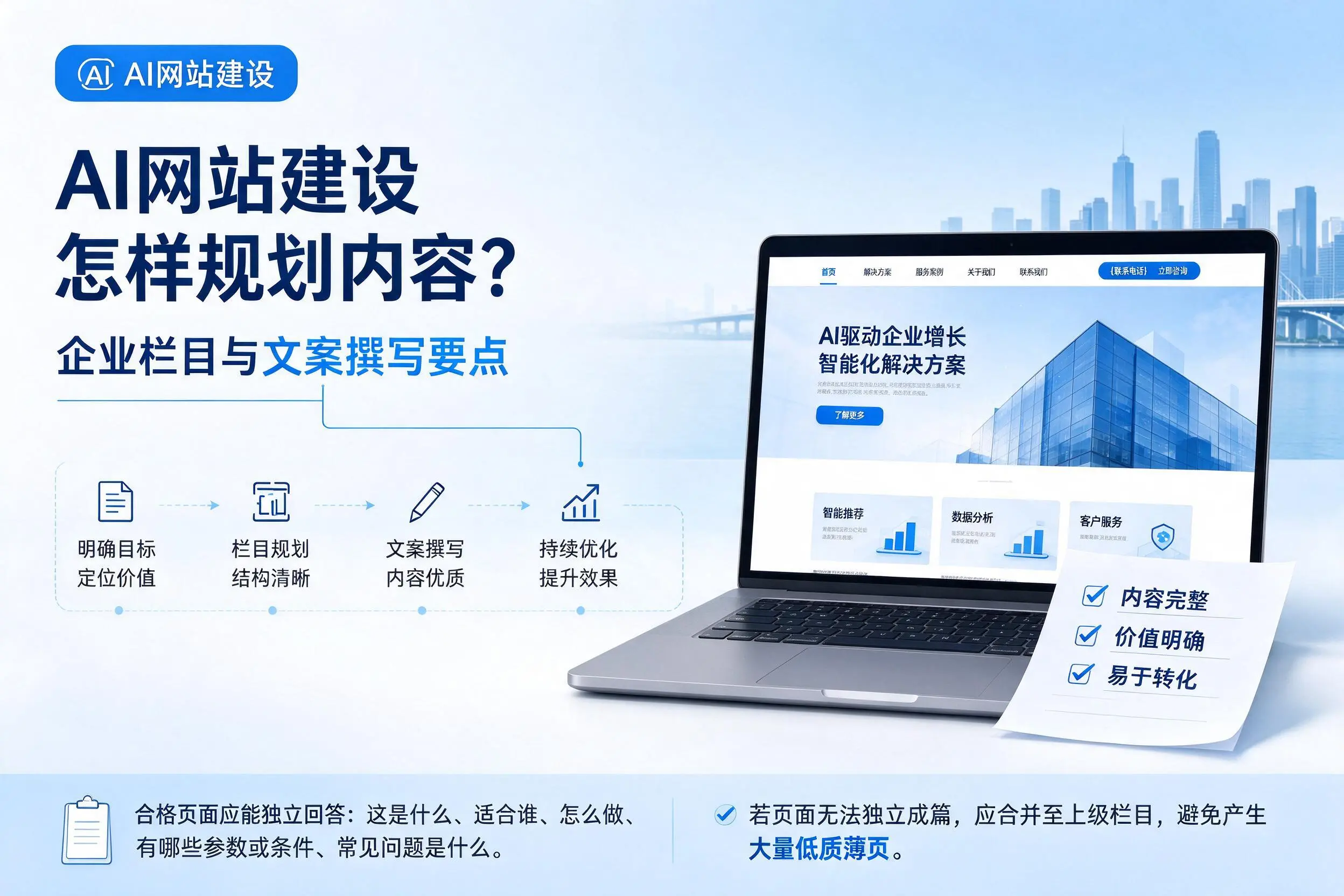 AI网站建设怎样规划内容?渭南企业栏目与文案撰写要点